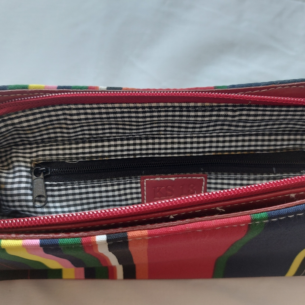 Vintage K18 Shoulder Strap Bag Fabric Multicolor Stripe Summer Beach Handbag - Picture 3 of 15